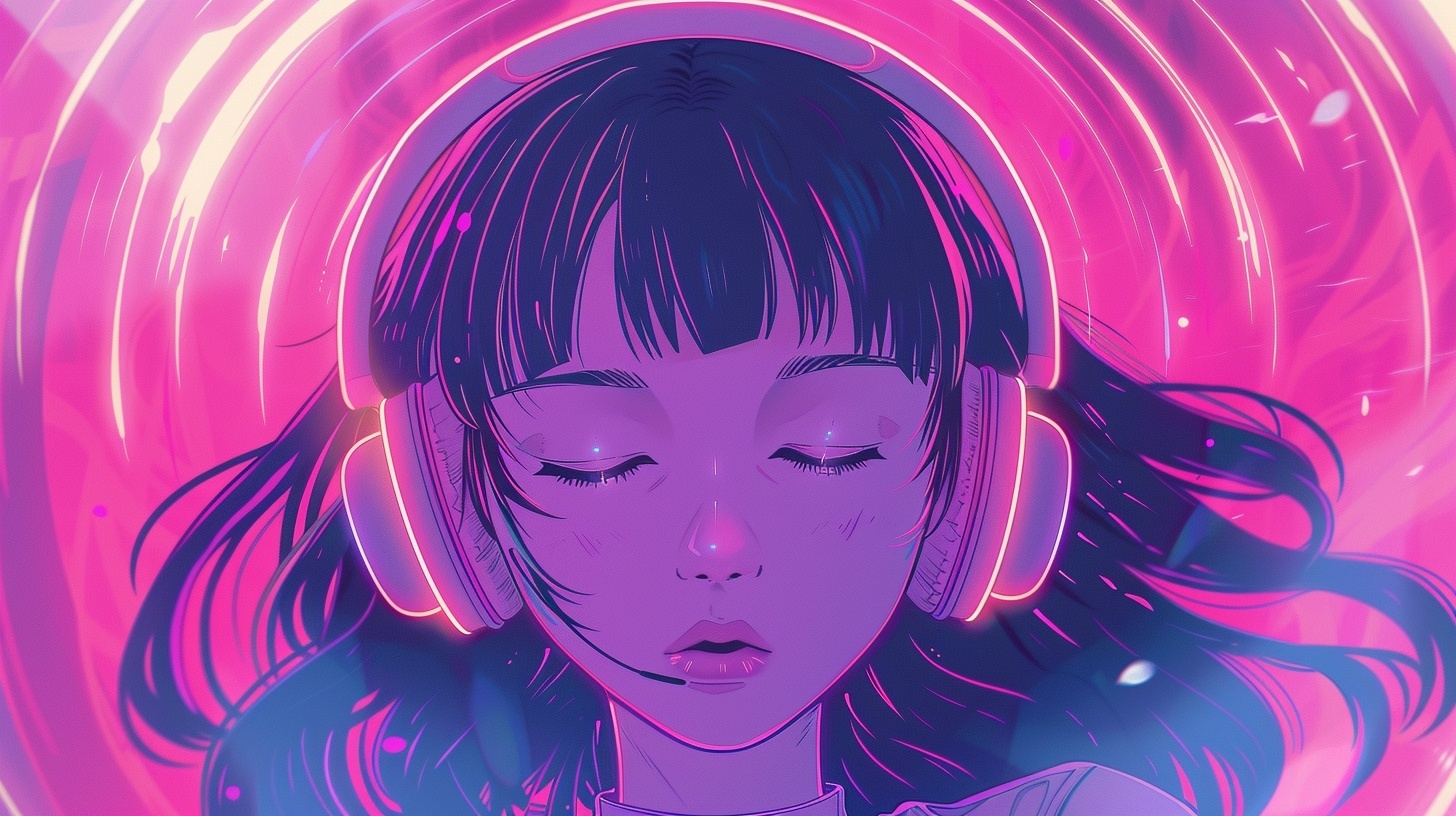 催眠音声とは ヘッドホンをつけたアニメ女性キャラ 催眠音声初心者